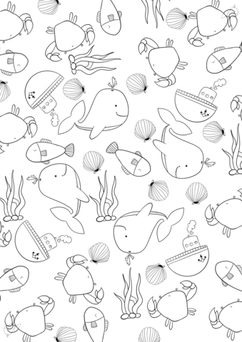 Sea Animals Pattern Coloring Page